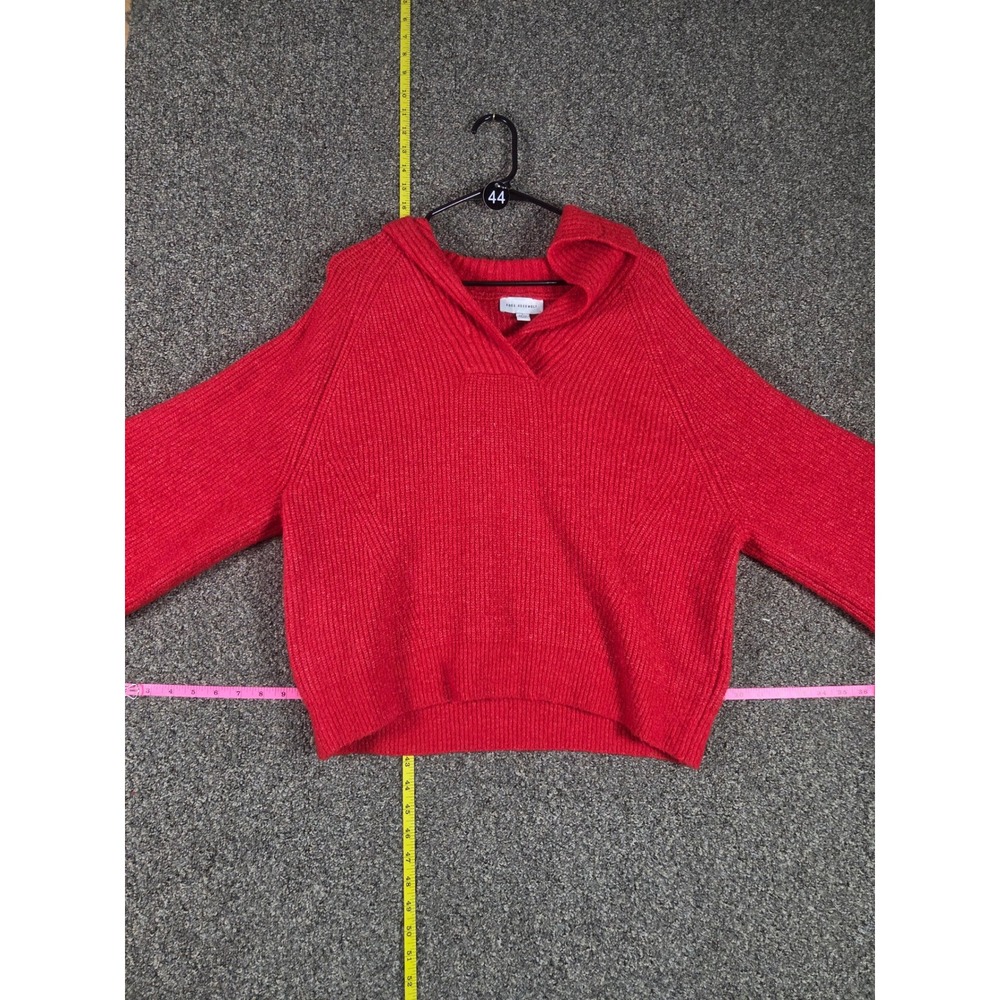 Free Assembly Sweater Women L Red Ribbed Split Neck Polo Pullover